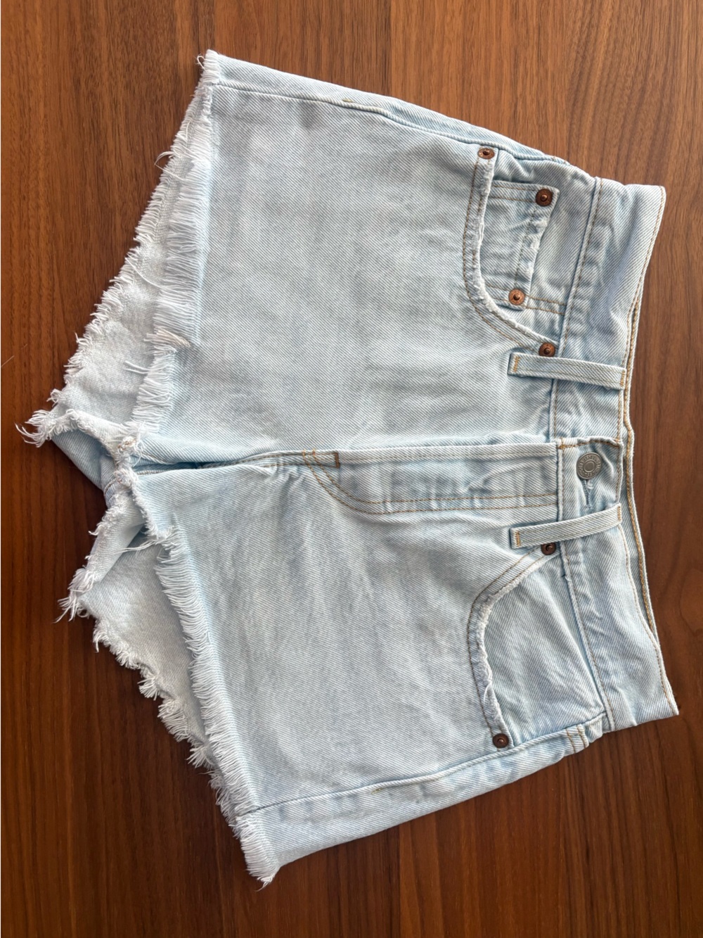 Levi's Light Blue Frayed Hem Denim Shorts
